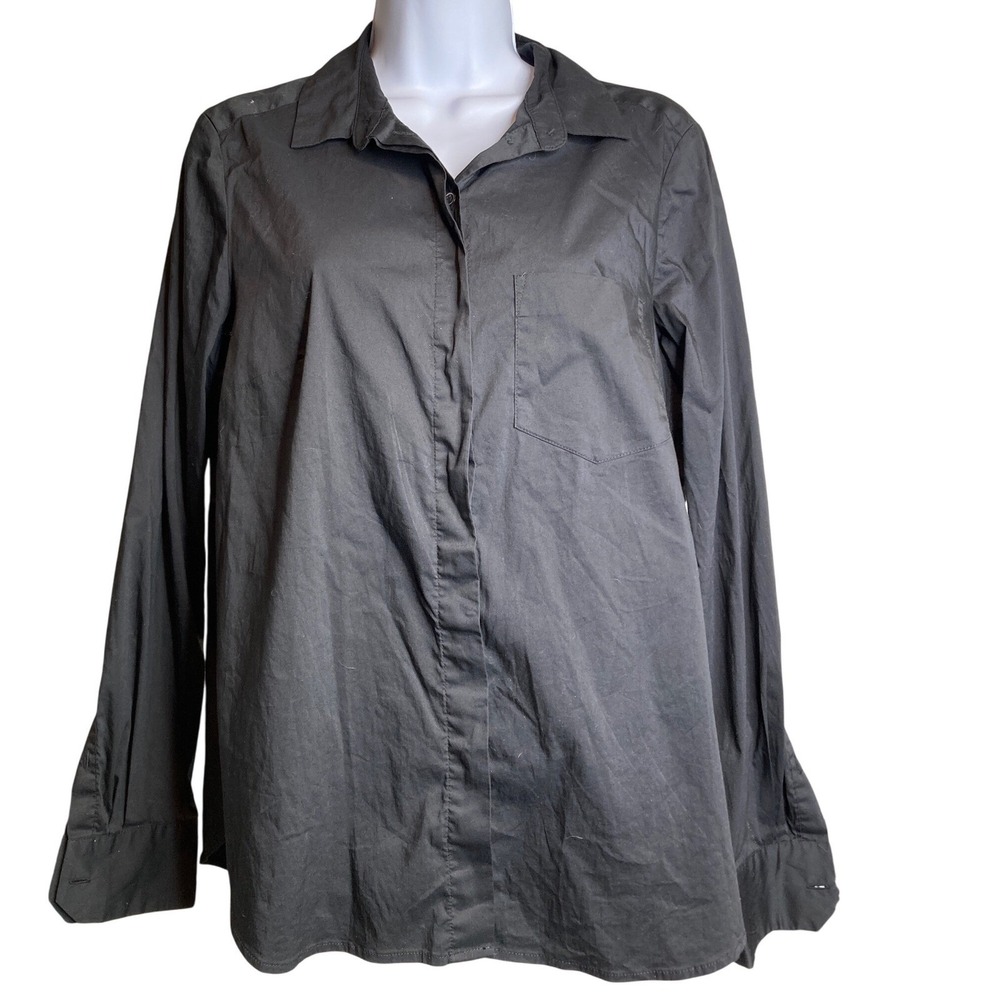 H&M Black Button Down Shirt 10 Long Sleeve Minimalist Scandi Basic Office Career